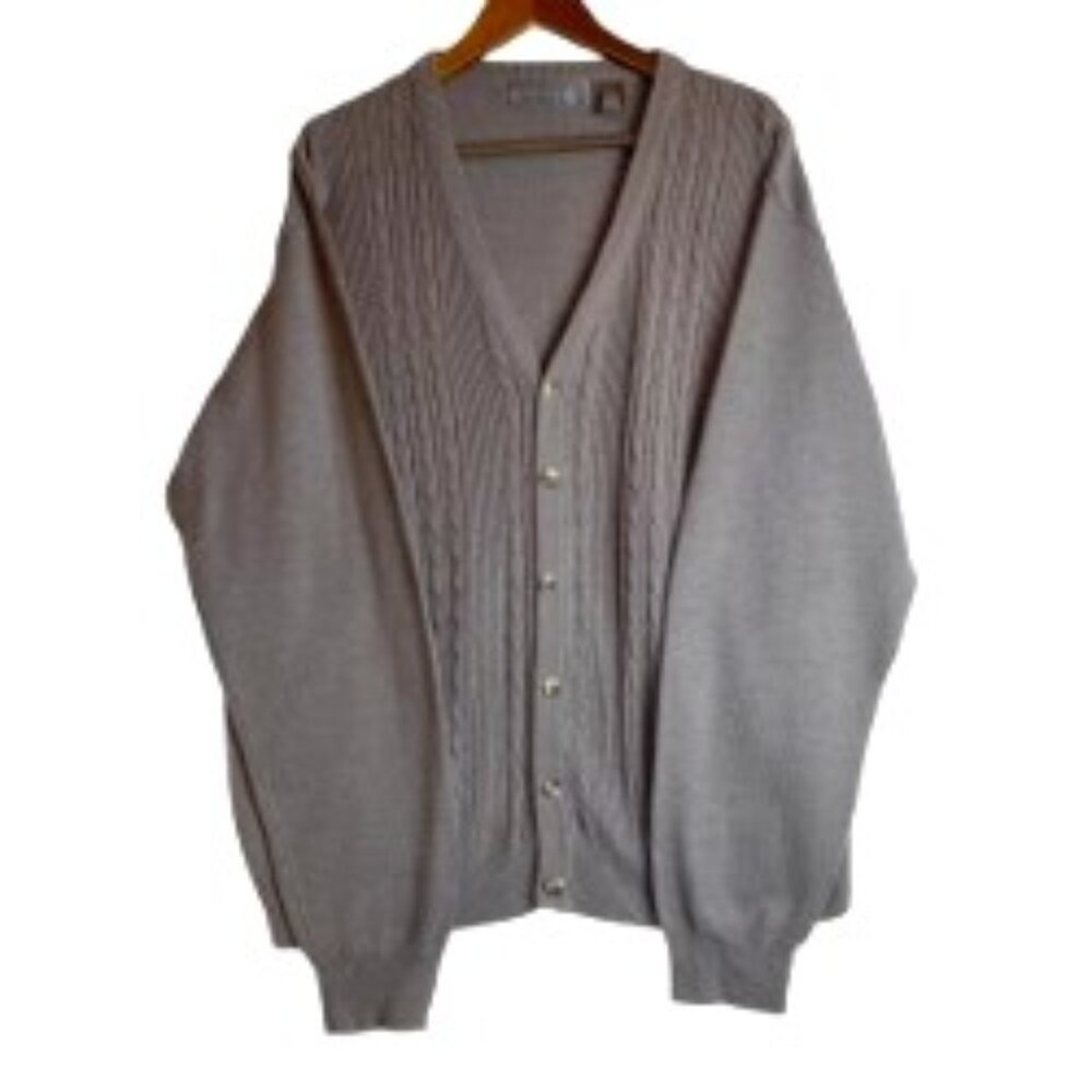 OSCAR DE LA RENTA MEN'S VTG GRAY COTTON BLEND KNIT CARDIGAN BUTTON-FRONT XXL